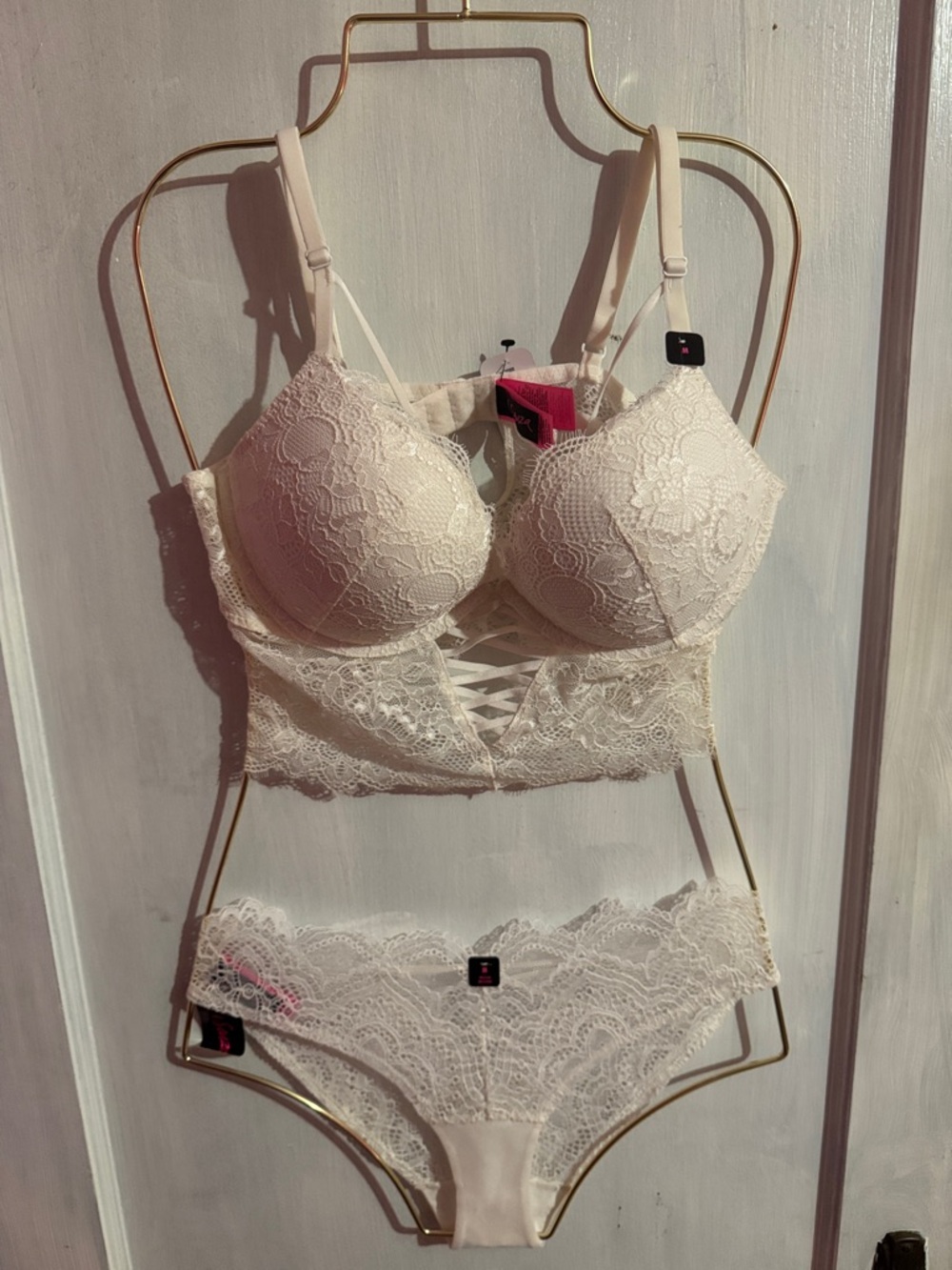 La SENZA Lace Longline Push Up Bralette and Panty Set - Light Cream